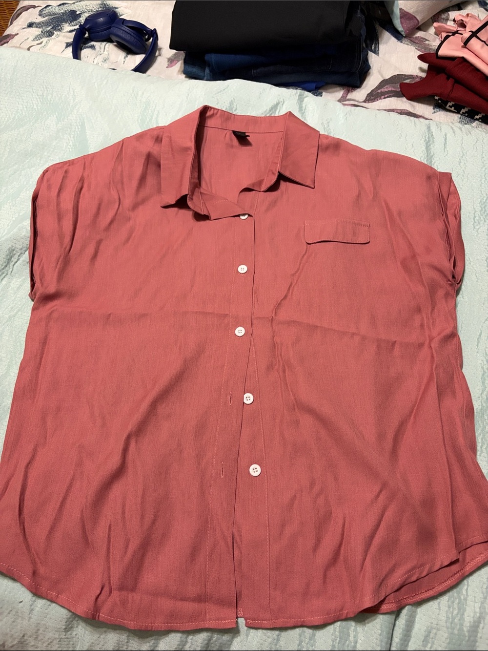 ROMWE Rose Pink Short-Sleeve Button-Down Shirt